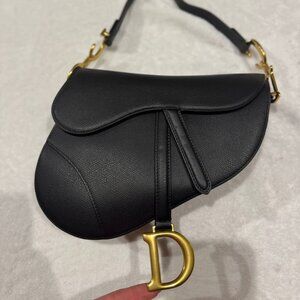 Dior Black Leather Saddle Bag with Gold Hardware + Extra Strap